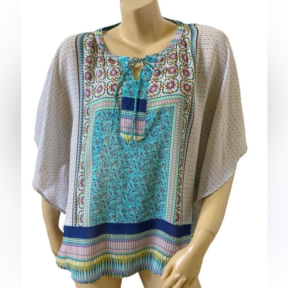 DB TUNIC TOP BLOUSE SHEER BUTTERFLY SLEEVES SIZE X-LARGE OVERSIZED BOHO PEASANT - Picture 1 of 8